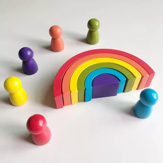 Rainbow stacker with 6 peg dolls