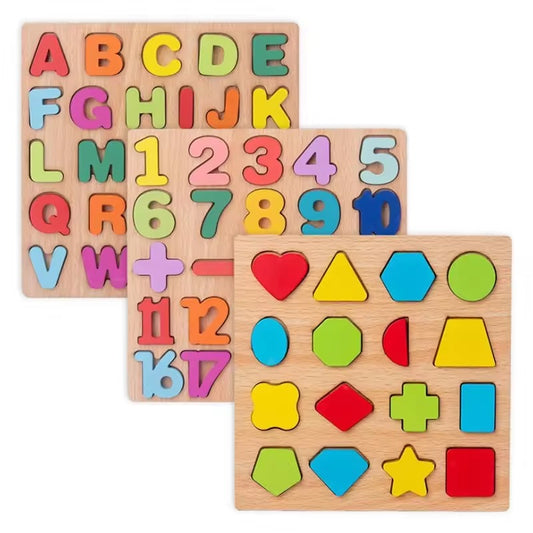 Wooden 3D Alphabet , Number and Shape Board for Kids