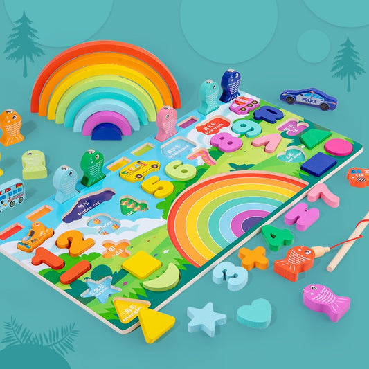 Wooden Logarithmic rainbow game for kids