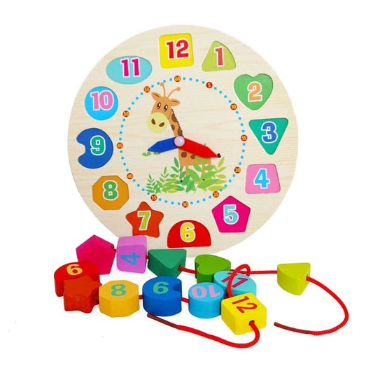 Wooden Clock for Toddler With lacing
